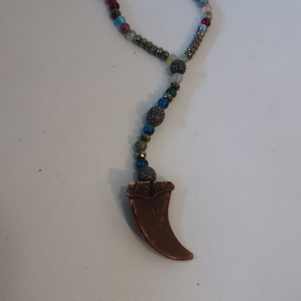 Bloomingdale's Brown Tooth Pendant Beaded Necklace